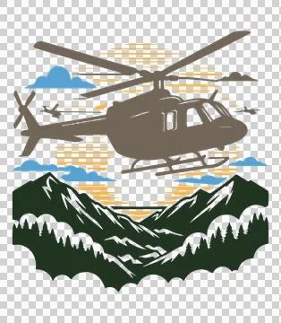 Helicopter and mountains in the background Illustrazione stock