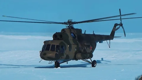 Helicopter on the background of a sleigh Stock Footage 127150646