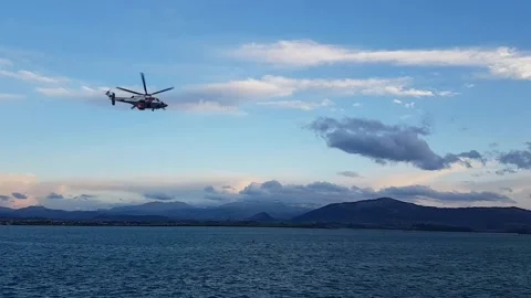 Helicopter at the bay Stock Footage 168886425