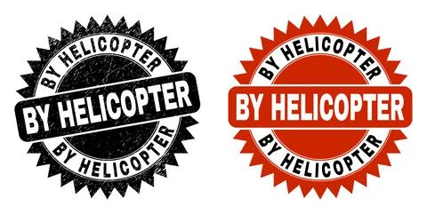 BY HELICOPTER Black Rosette Stamp Seal with Unclean Texture Stock Illustration