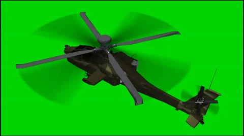 Helicopter Boeing AH- 64 Apache in fly - isolated green screen footage 库存影片 33627295