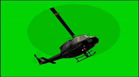 Helicopter Boeing Bell UH-1 in fly - isolated green screen footage Stock-Footage 33628074