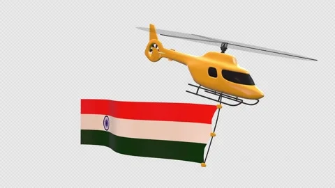 The Helicopter Carries The Flag Of India Loop + Alpha Channel Stock Footage 315408912