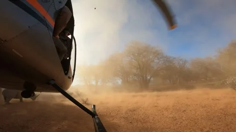 Helicopter chasing rhino with dust. Stock Footage 304495841