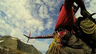Helicopter Climber Remote Wilderness Mountain Peak  Alaska, Usa Stock Footage