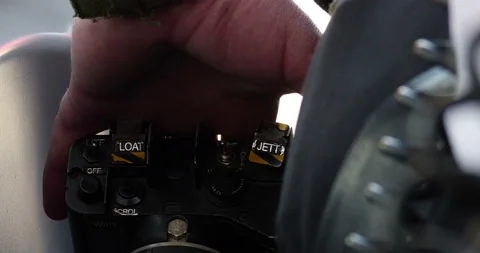 Helicopter controller with buttons super close up lever during flight Stock Footage 153012531