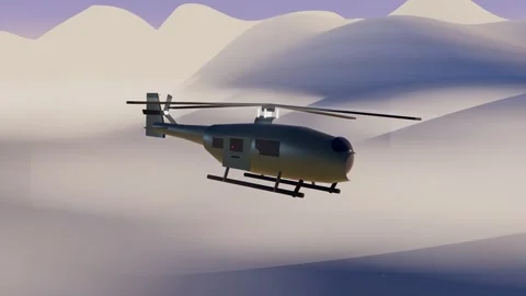 Helicopter on a dawn flight through a snow covered mountain valley 库存影片 340876251