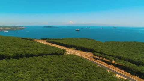 Helicopter ( drone, quadcopter ) flies over coastal landscape Stock Footage 92201816
