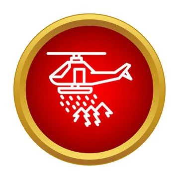 Helicopter dropping water fighting forest fire icon Stock Illustration