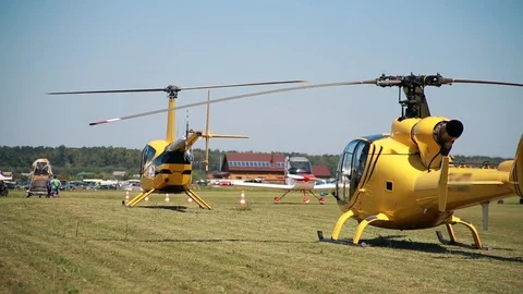 Helicopter with the engine running on the airfield. Aviation festival holiday Stock Footage 101062242