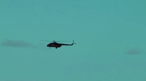 The helicopter flies. On it it is visible as it is strongly smoked Stock Footage 12314756