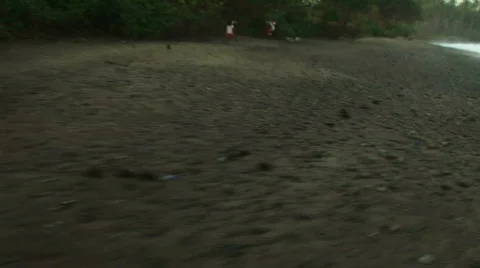 Helicopter flies low over beach during sunset Stock Footage