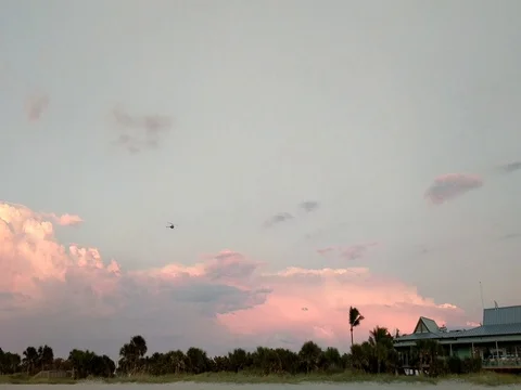 Helicopter flies over Sharky's Stock Footage 80722911