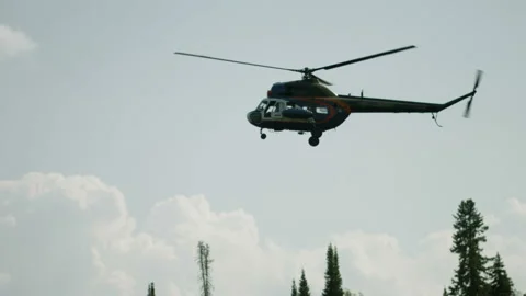 Helicopter flies through the sky Video stock 93169859