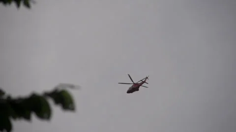 Helicopter flies tree behind Leaves Stock-Footage 26317192