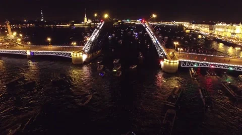 Helicopter flight around Swing bridge drawbridge in Saint –Petersburg Russia. Be Stock Footage 65424966