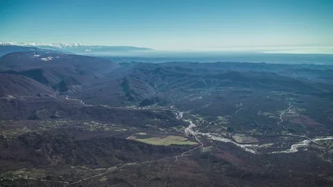 Helicopter flight over mountain valley. Stock-Footage 83711280