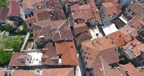 Helicopter flight over the old town of Kotor Stock Footage 107795682