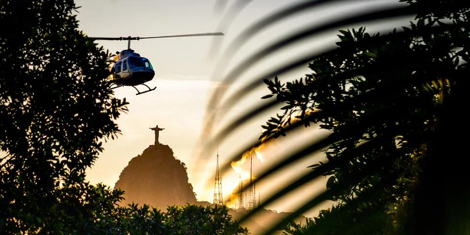 Helicopter in flight Stock Photos