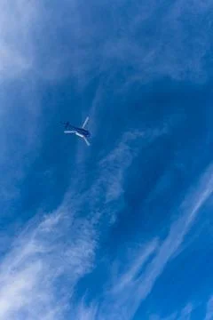 Helicopter in flight seen from below Stock Photos