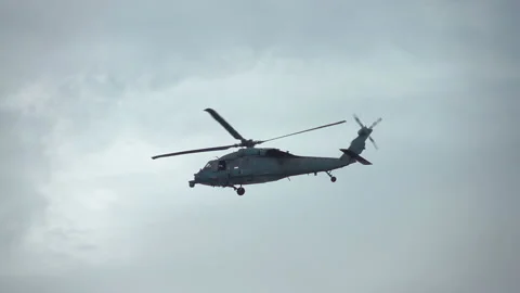Helicopter flight in slow motion Stock Footage 87764700