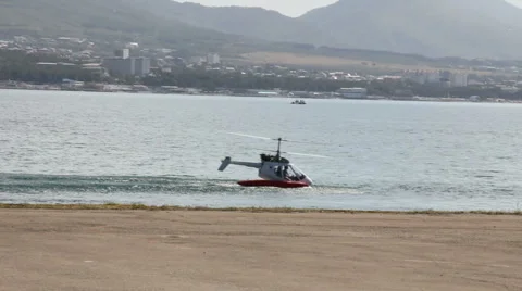 Helicopter float along the pier Stock Footage 7052198