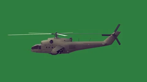 A helicopter flying in the air on green screen and military through layers Stock Footage 335993318