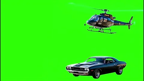 Helicopter flying chasing  car vfx infront green screen background Stock Footage 317900262