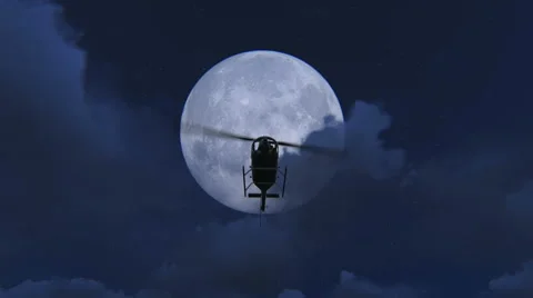 Helicopter flying at night with a full moon background Stock-Footage 41474740