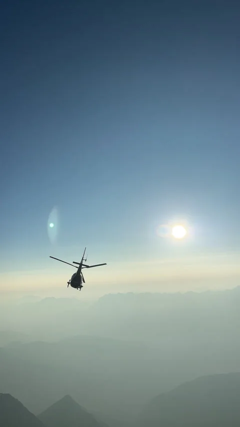 Helicopter Flying over Alpine Mountains near Gouter Refuge 스톡 동영상 344306848