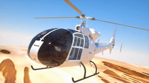 The helicopter is flying over the desert Видео 33619332