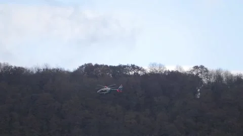 Helicopter flying over the forests in germany Stock Footage 166785047