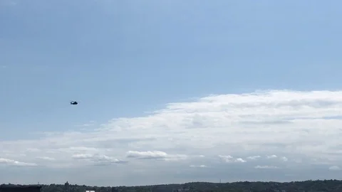 Helicopter Flying Over Harbor Stock Footage 127186546