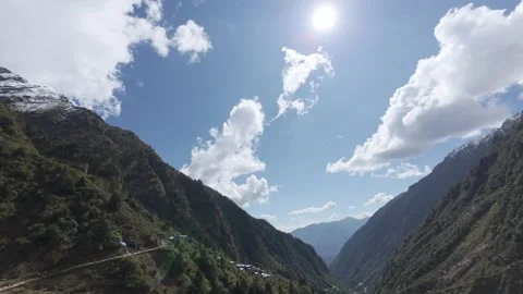 Helicopter flying over Himalayan Valley in Kedarnath,Uttarakhand(Original Audio) Stock Footage 325908682