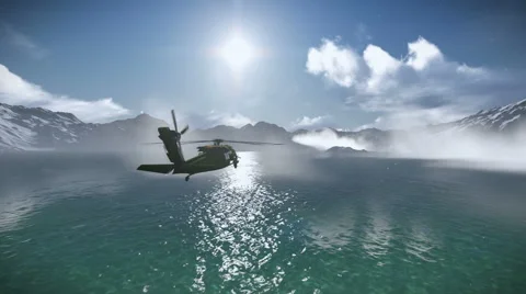 Helicopter flying over a lake Stock Footage 40843286
