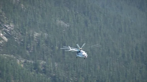Helicopter flying over the mountain gorge Stock-Footage 83697342