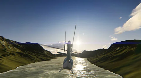 Helicopter flying over a river Stock Footage 38045754