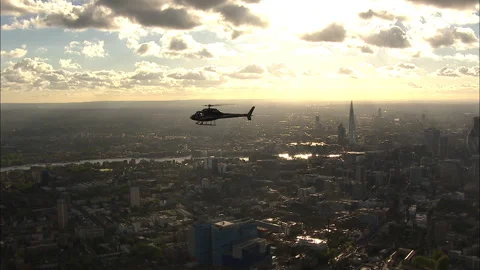 Helicopter flying over the river Thames and the City of London. Stock Footage 278038638