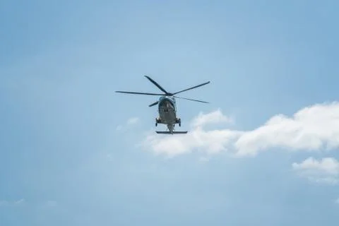 The helicopter is flying in the sky Foto stock