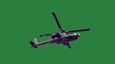 A helicopter flying through the air on and in sky scene style movement Stock Footage 335978442