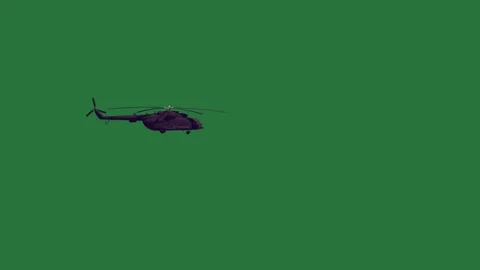 A helicopter flying through the air on green screen and in sky animated Stock Footage 335977926