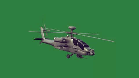 A helicopter flying through the air on green screen and in animated chromakey Stock Footage 335977944