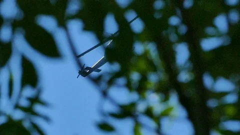 Helicopter flying through tree tops, slow motion, Full HD Stock Footage 78054213