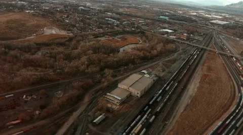 Helicopter flyover trains Stock Footage 10865639