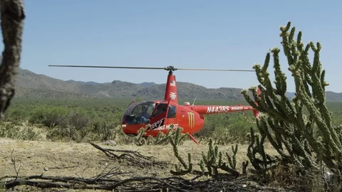 Helicopter Getting Ready To Take Off Desert 4K Stock Footage 128009450
