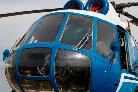 The helicopter is on the ground Stock Photos