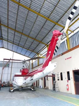 Helicopter in the hangar Stock Photos