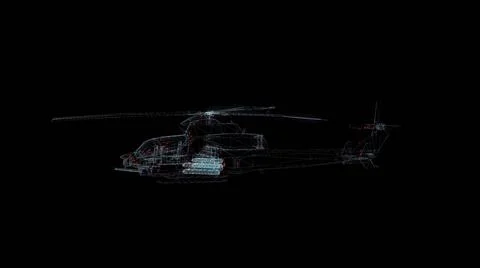 Helicopter Hologram Wireframe. Nice 3D Render on a black background Illustrazione stock