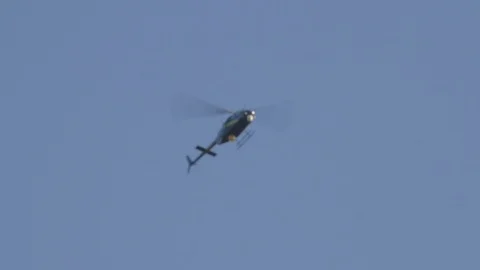 Helicopter Hovering Clear Blue Sky Stock Footage 119732333