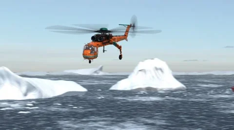 Helicopter hovering over the freezing sea Stock Footage 67554232